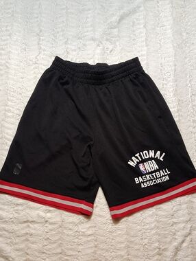 NBA National Basketball Association Men's Black Athletic Shorts with Red Trim